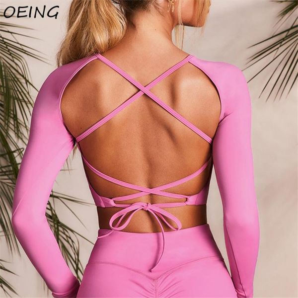 

yoga outfit women's jogging crop long sleeve backless workout shirts fitness clothes