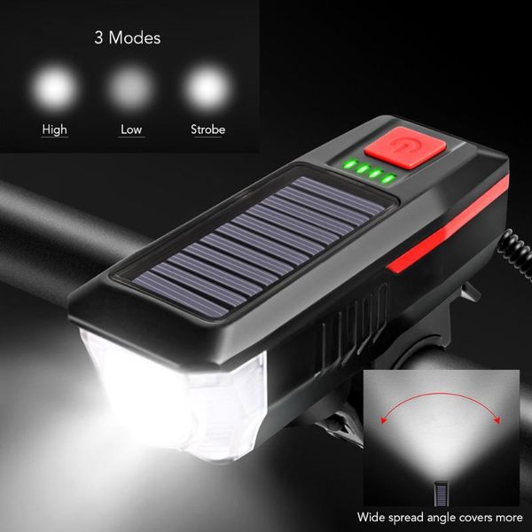 

bike lights solar usb charging light bicycle bell horn lamp front 120 db waterproof cycling headlight