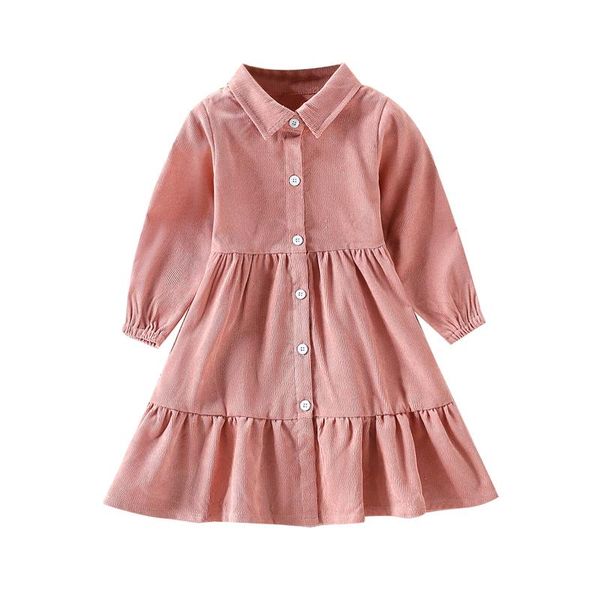 

girl's dresses lioraitiin 1-6years toddler girl autumn ribbed solid color classic lapel long sleeve button closed ruffle hem dress, Red;yellow