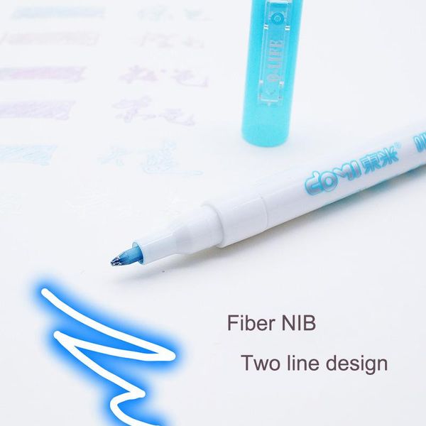 

highlighters 8pcs/set double liner outline pen writing drawing pens stationery office school supplies, Black;red