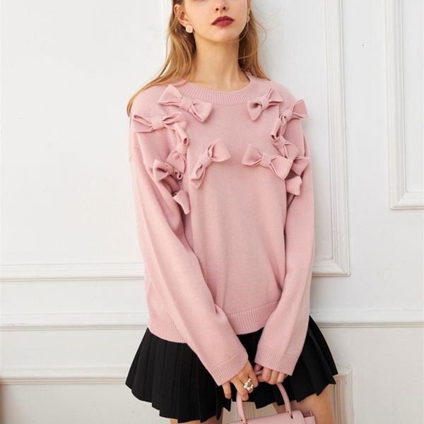 

sweaters runway sweater women bows appliques purple pullover 2021 spring loose knitted shirt women's jumper, White;black