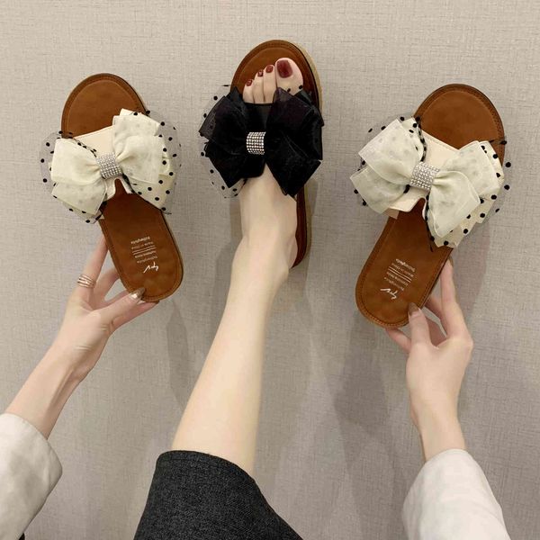 

slippers brand women fashion ladies sandals flat summer beach big bow cute flip flops outdoor slipper, Black