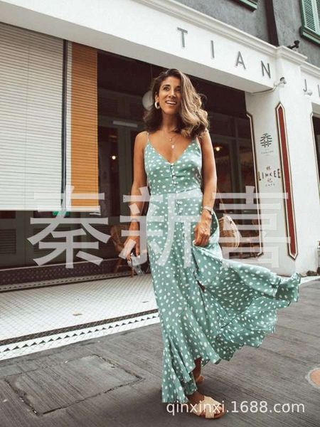 

dot casual dresses polka ruffle print bohemian beach dress, Black;gray