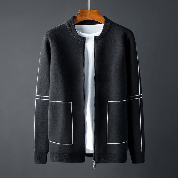 

sweaters knit 2021 autumn cardigan sweater men's casual coat stand collar korean fashion, White;black