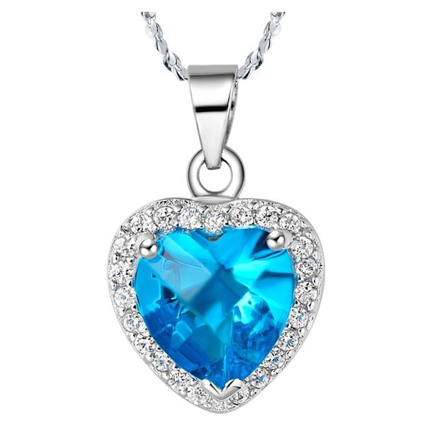 

fashion and retro white gold color purple red light blue crystal necklace for women wedding chain cz jewelry accessory 2021 pendant necklace, Silver