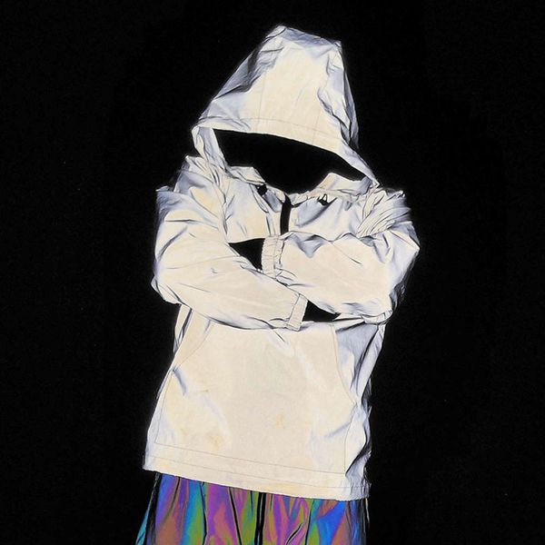 

men's jackets coats high gloss hooded jacket half zipper full pullover color reflective ribbon stitching gj0b, Black;brown