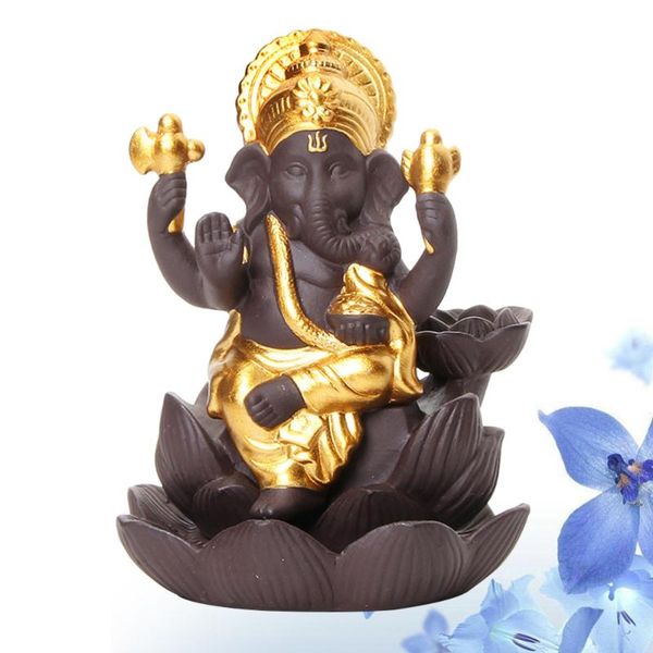 

fragrance lamps ceramic ganesha backflow incense burner handmade figurine elephant god statue home holder golden