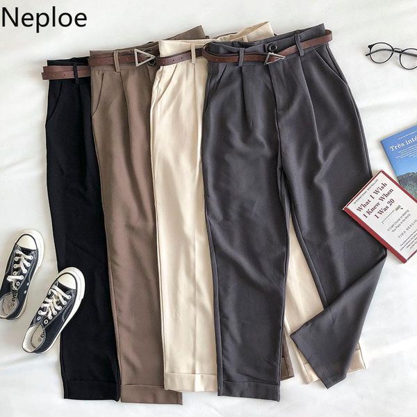 

women's pants & capris neploe 2021 autumn korean solid women suit belt high waist ankle-length causal pantalones de mujer 4e332, Black;white
