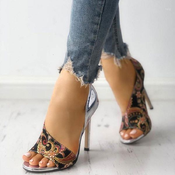 

sandals print women open toe high heels ladies party pumps stiletto platform bridal wedding shoes zapatos mujer1 q21c, Black