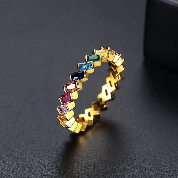 

wedding rings dainty geometry zircon engagement ring vintage female rainbow crystal stone charm gold silver color for women, Slivery;golden