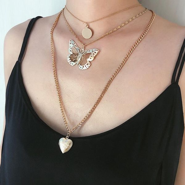 

statment big butterfly pendant necklace rhinestone chain for women bling tennis crystal choker jewelry necklaces, Silver