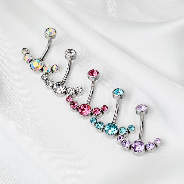 

belly ring rose gold black surgical steel women crystal belly button piercing zircon navel bar jewelry, Silver