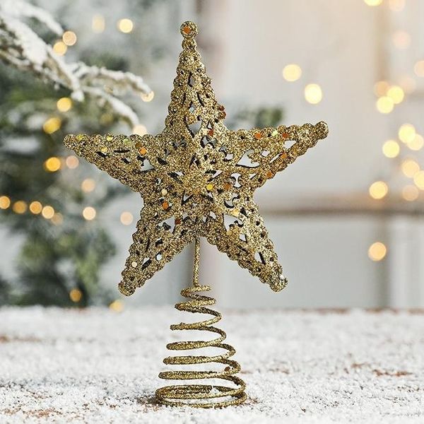 

christmas decorations decorations,17cm wide, golden three-dimensional hollow five-pointed star,christmas tree star,2022 year's items