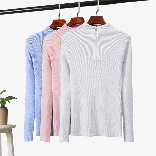 

women's sweaters casual zipper sweater women turtleneck solid spring autumn female knitted pullovers long sleeve chic soft jumper top, White;black