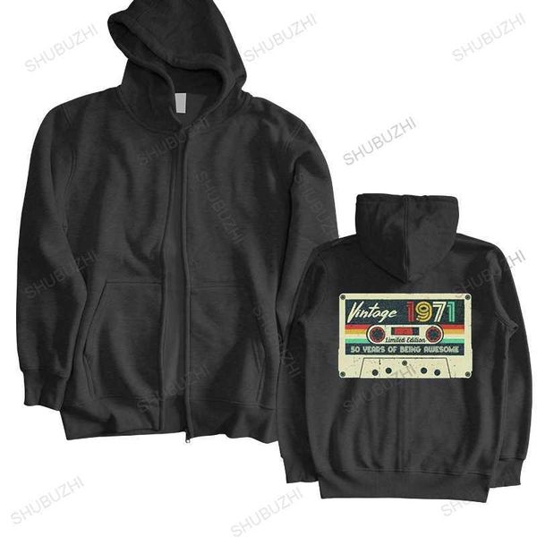 

men's hooded sweatshirt, street clothes, retro, simple, pattern, comfortable, warm, large, 1971, Black