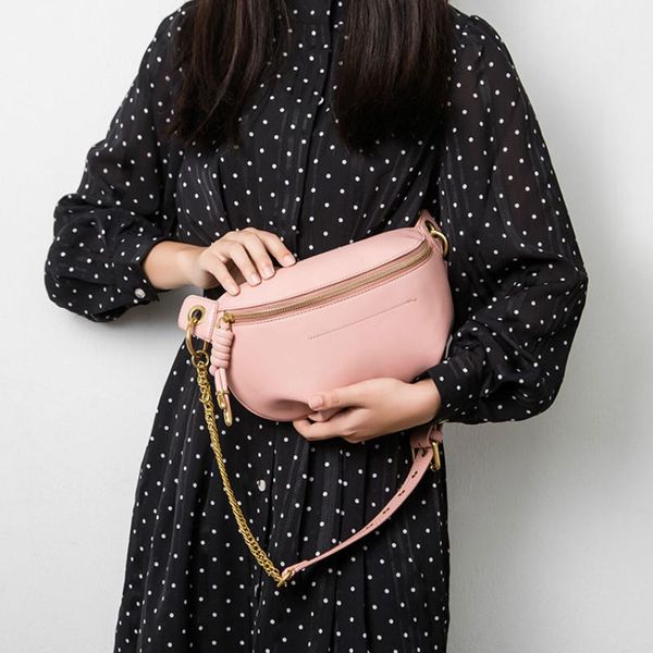 

evening bags 100% genuine leather women waist luxury shoulder bag chain belt crossbody female bolsa feminina