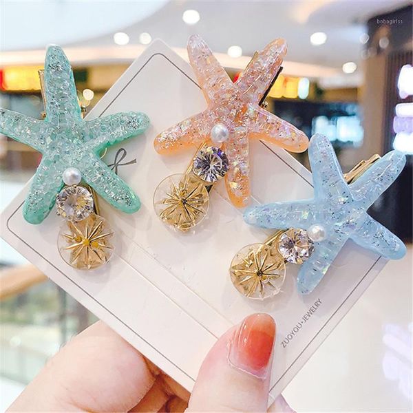 

korean beach starfish hair barrettes alloy resin acrylic hairclips for women girl cute pearl crystal shell pins accessories1