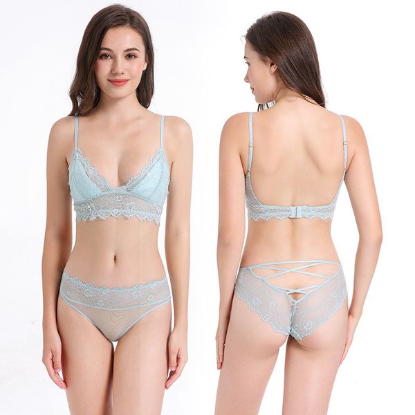 

bra set style lace underwear back french no steel suit big chest show small, Red;black