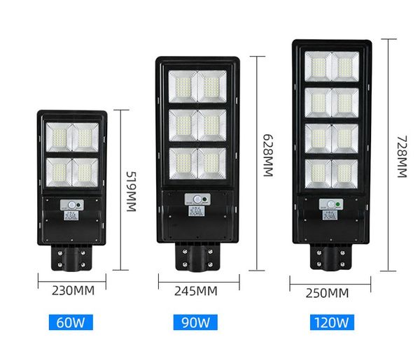 60 90 120 W Tudo em um LED Solar Lâmpada de Rua Luz Luz PIR Paisagem Luzes de Segurança de Jardim ao ar livre