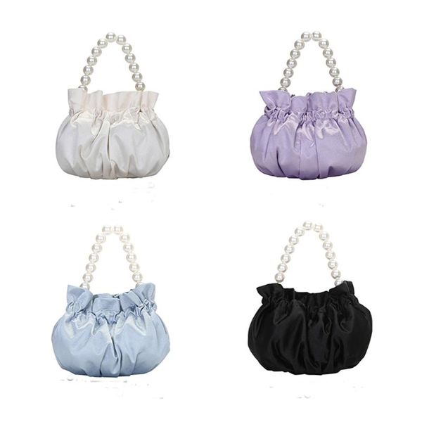 

storage bags htb-06 wrinkle cloud shape pearl handbag&messenger bag with chain