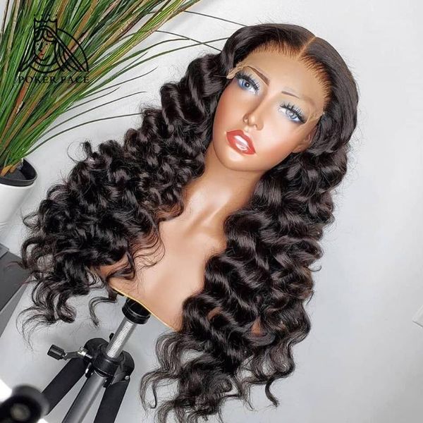 

30 inches loose wave 13x4 lace front wigs pre plucked with baby hair brazilian human long frontal remy1, Black;brown