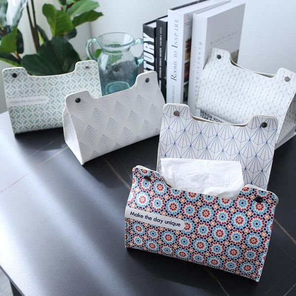 

tissue boxes & napkins bohemian style leather napkin holder box creative geometry pattern deskornaments home storage organizor