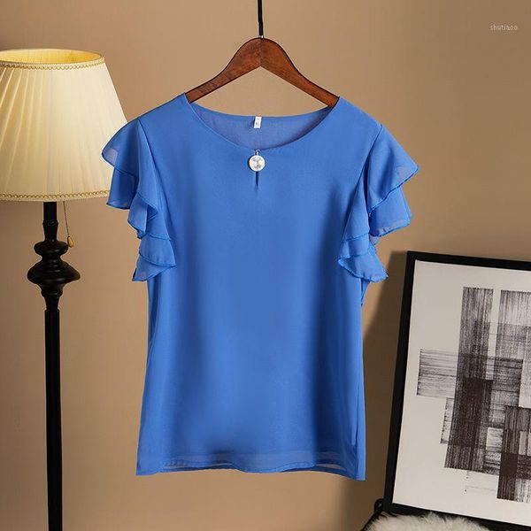 

women's blouses & shirts 2021 summer women blouse loose o-neck chiffon shirt female short sleeve oversized womens and top, White