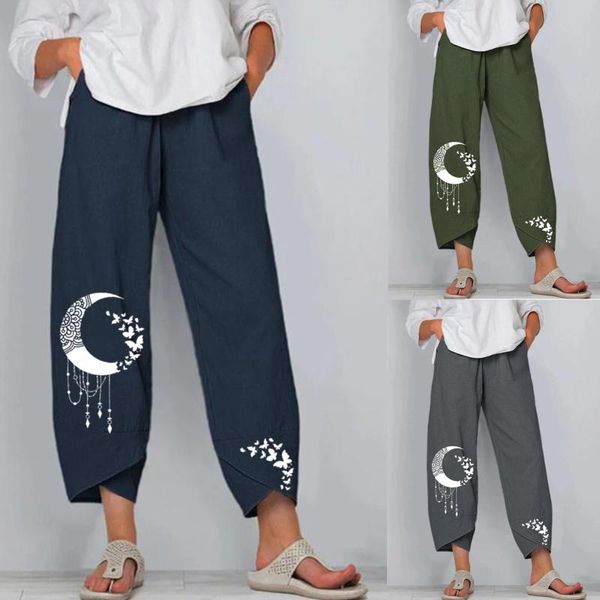 

women's pants & capris women casual harem cotton linen wide leg trousers summer elastic waist plus size loose embroidered wide-leg broe, Black;white