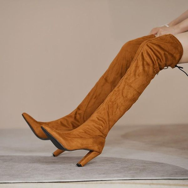 

boots big size shoes woman pointy boot thigh high heels luxury designer winter footwear boots-women large pointe, Black