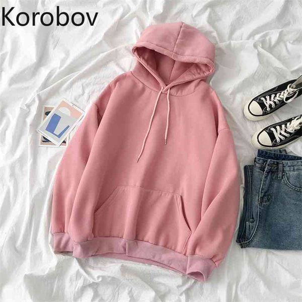 

korobov harajuku ulzzang hoodie femme vintage long sleeve female sweatshirts korean streetwear oversize women hoodies 210430, Black