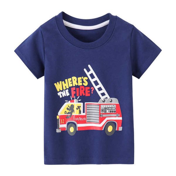 

jumping meters baby t shirts with car print fashion summer boys tees kids cotton clothes toddler shirts 210529, Blue