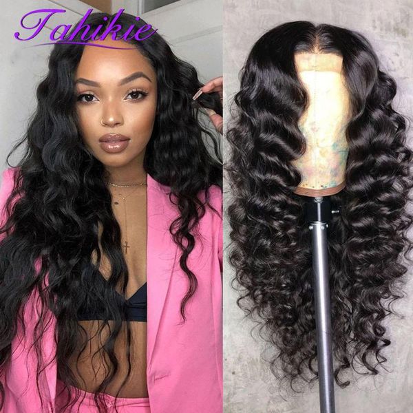 

lace wigs loose deep wave wig 13x4 frontal pre plucked 5x5 closure brazilian remy for women human hair tahikie, Black;brown