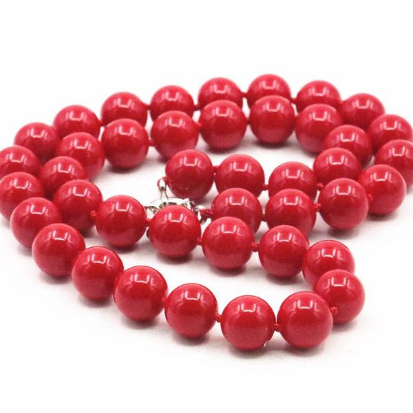 

chokers fashion statement women necklace artificial coral red stone 8 10 12mm round beads chain choker clavicle jewelry 18inch a477, Golden;silver