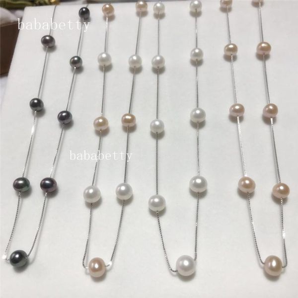 

pendant necklaces wholesale natural freshwater pearl near circle white pink purple black 7-8mm 9tibetan silver necklace