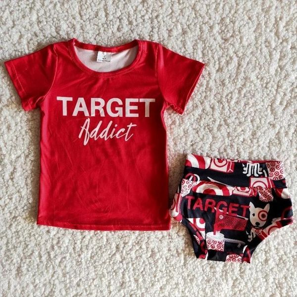 

wholesale baby girls boutique clothes red short sleeves letter shirt shorts pants bummies children kids fashion outfits, White