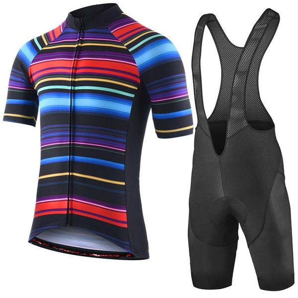 

racing sets men's summer short sleeve cycling jersey color stripes bicycle clothing bike wear bib pants, Black;blue