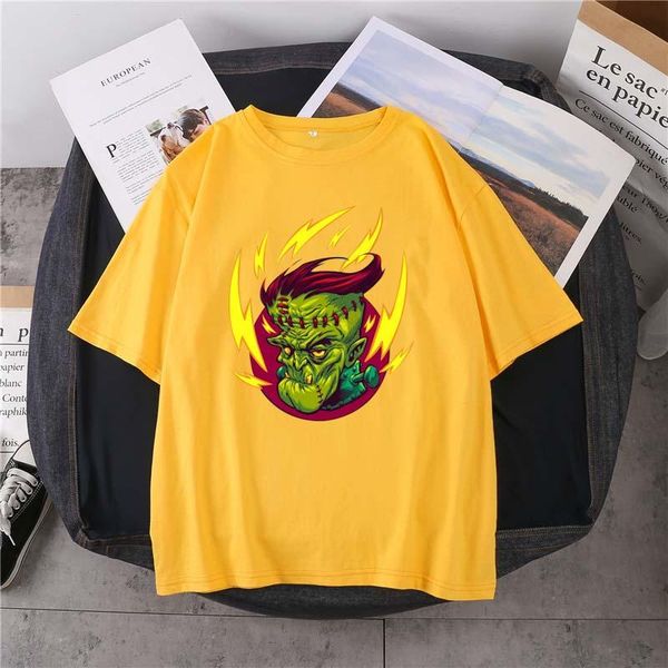 

men's t-shirts summer product flame monster printed t-shirt 100% cotton round neck 14 color short sleeve unique daily casual top, White;black