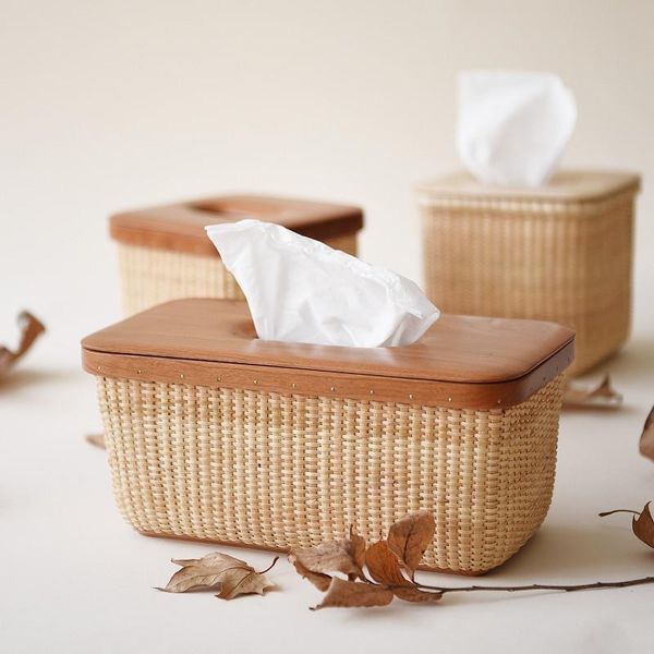 

pastoral style handmade square rattan wooden cover tissue box paper packaging fashion boxes & napkins