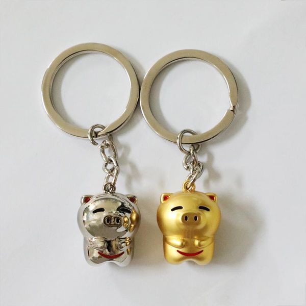 

keychains 10pcs/lot wholesale for shop store cute animal keychain smile pig piggy key chain metal ring bag accessories couple gift, Silver