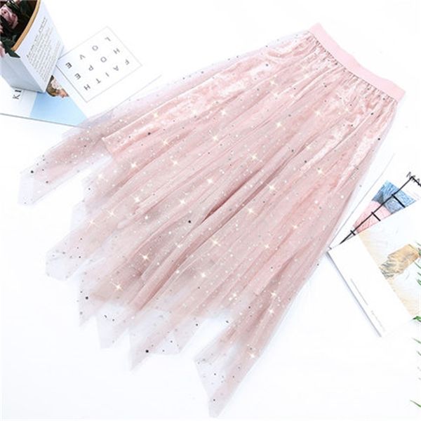 

skirts fdfklak star sequin mesh gauze skirt women spring autumn 2020 high waist cake skirt gauze womens long skirts jupe femme eynw, Black