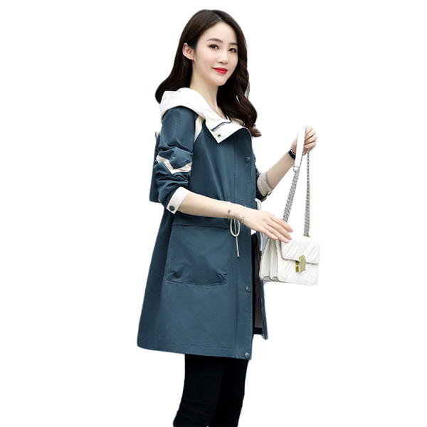

women's trench coats hooded coat ladies spring autumn 2021 loose waist small fragrance style thin medium long overcoat, Tan;black