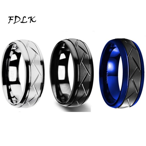 

wedding rings 5 colors simple men's groove oblique cut stainless steel groom engagement band cocktail party jewelry for men, Slivery;golden