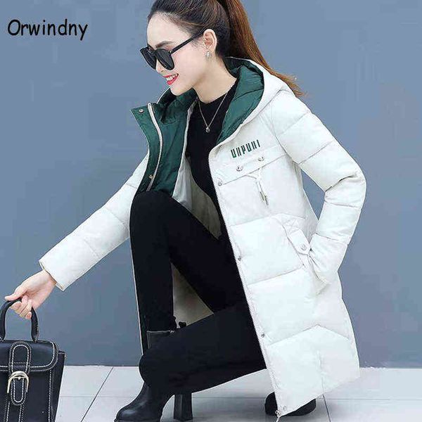

orwindny women thicken parkas hooded winter coat women plus size s-3xl wadded jacket long parka gilrs jaqueta feminina 211130, Black