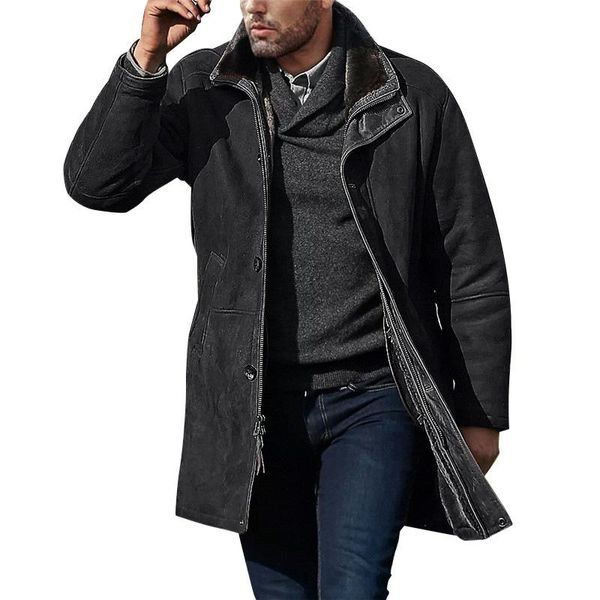

men's wool & blends winter outerwear men casual vintage british style woolen blend coat black long sleeve warm button up overcoat overs