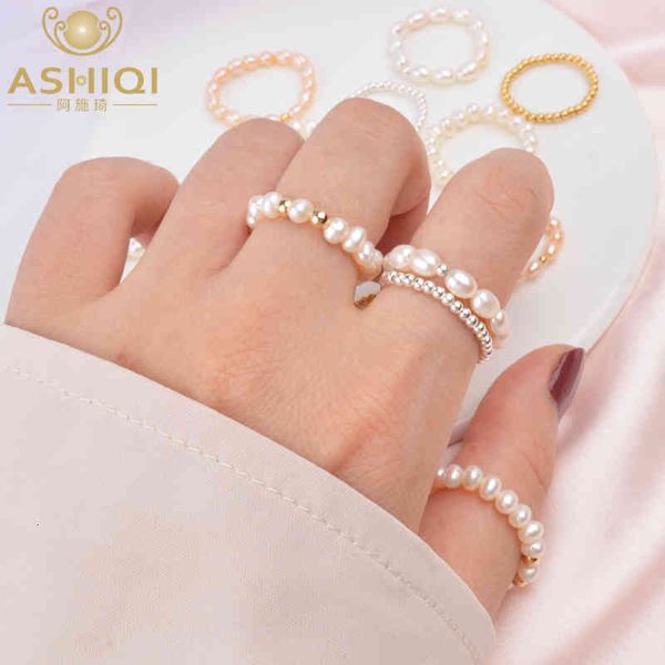 Ashiqi Kleine Natürliche Süßwasser Perle Paar Ringe Echt 925 Sterling Silber Schmuck für Frauen Großhandel Mode Geschenk