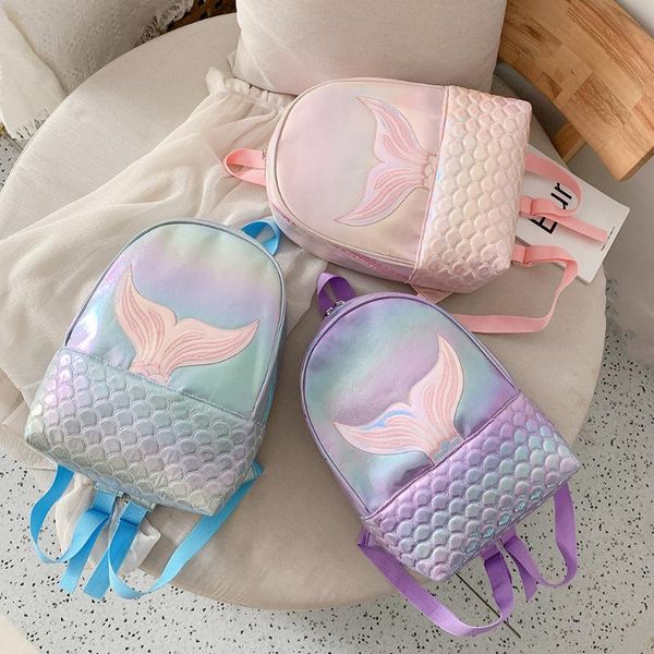 

school bags laser women backpack pu leather cartoon fish tail cute girls travel shoulder for vacation and