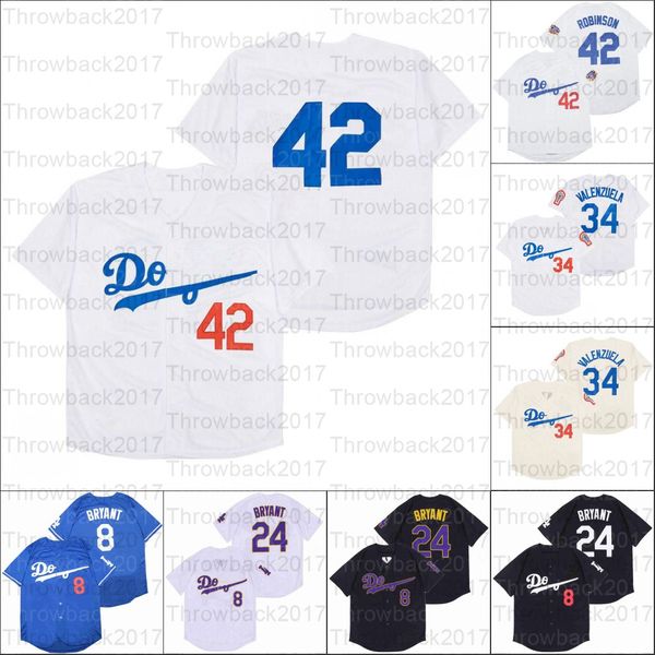 

retro baseball 1955 1963 and 1988 home jersey number 8&24 34 valenzuela 42 robinson jerseys, Blue;black