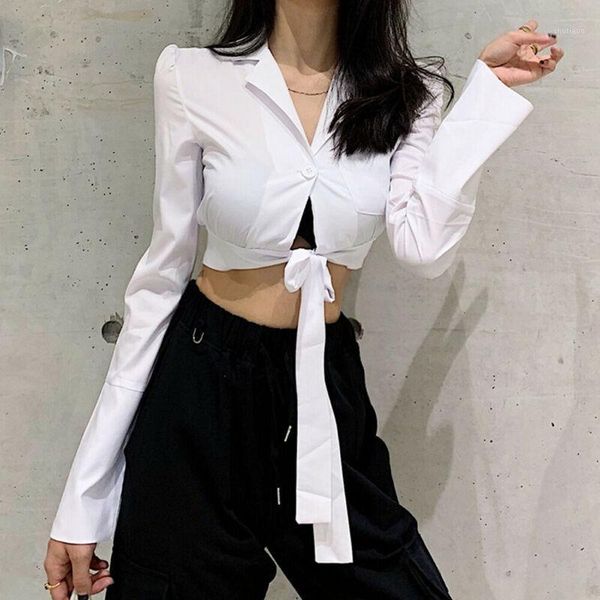

women's blouses & shirts fashion women long sleeve crop white slim fit blouse