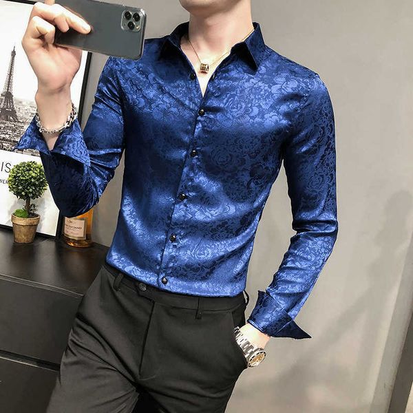 

business casual men's shirt solid color long sleeve slim fit dress shirts male social party streetwear chemise homme 210527, White;black