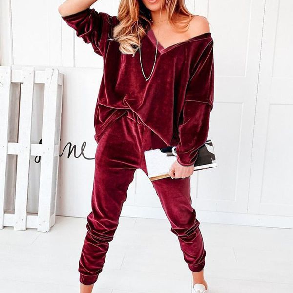 

women's two piece pants sweatshirt women 2 pieces set tracksuit autumn one shoulder sets sport wear velvet lounge suit, White